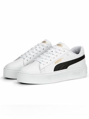 PUMA Smash V3 White Platform Sneakers Black Stripe Women's 8.5 EU 39 Shoes NWOB
